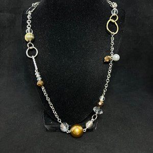 Vintage Lia Sophia Silver And Gold Tone Chunky Necklace (2564)